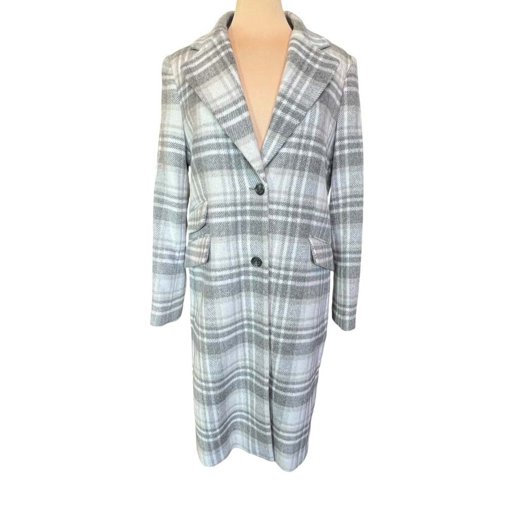 Lauren Ralph Lauren Gray Plaid Wool Blend Walker Coat Women 12 Long Overcoat